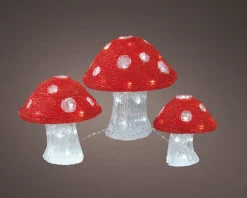 Lumineo kerstfiguur paddenstoel rood / wit met verlichting 52 x 52 x 32,5 cm 3 stuks