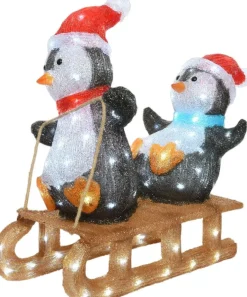 Lumineo kerstfiguur pinguin slee met verlichting 61,5 x 31 x 56,5 cm