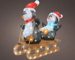 Lumineo kerstfiguur pinguin slee met verlichting 61,5 x 31 x 56,5 cm