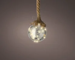 Lumineo kersthanger bal aan touw zilver met verlichting D 10 cm