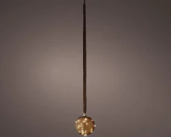 Lumineo kersthanger bal bruin met verlichting D 14 cm