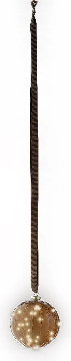 Lumineo kersthanger bal bruin met verlichting D 14 cm