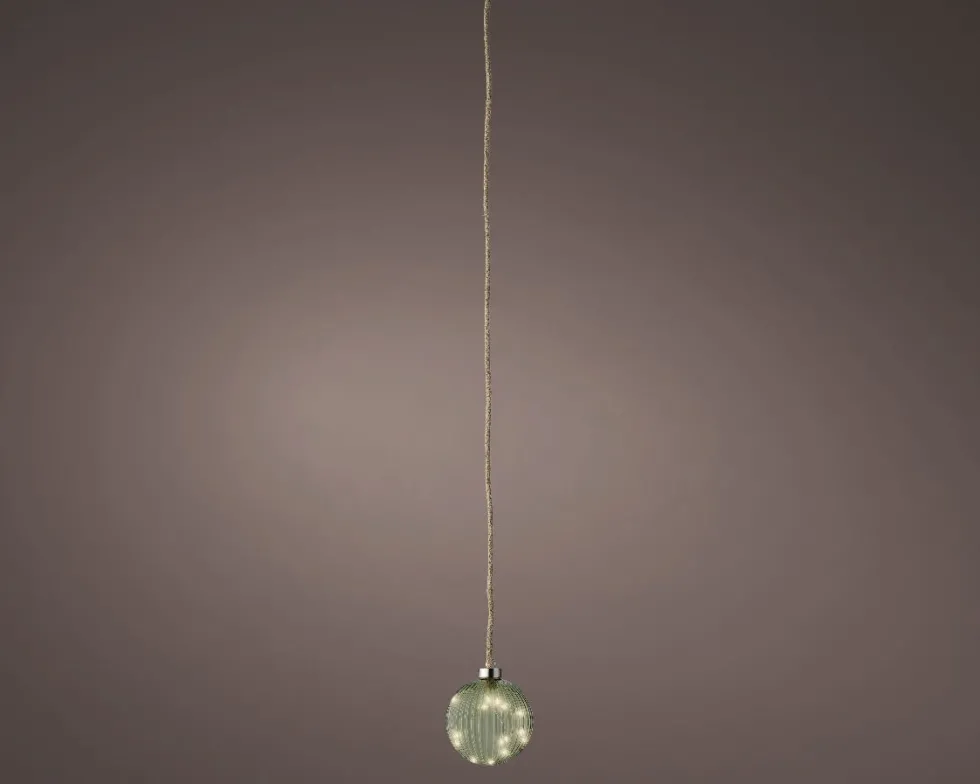Lumineo kersthanger bal groen met verlichting D 10 cm