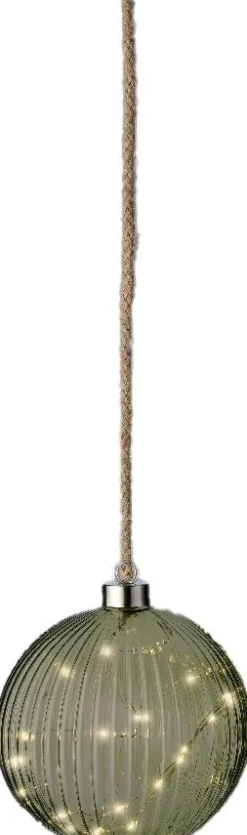 Lumineo kersthanger bal groen met verlichting D 14 cm