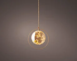 Lumineo kersthanger bal in ring oranje met verlichting D 26 cm