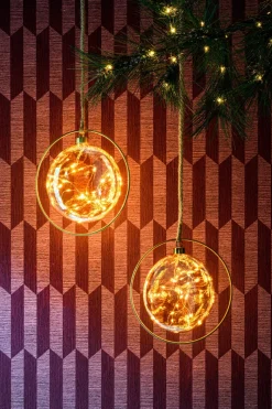 Lumineo kersthanger bal in ring oranje met verlichting 20 x 20 x 5 cm