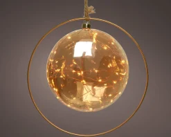 Lumineo kersthanger bal in ring oranje met verlichting 20 x 20 x 5 cm