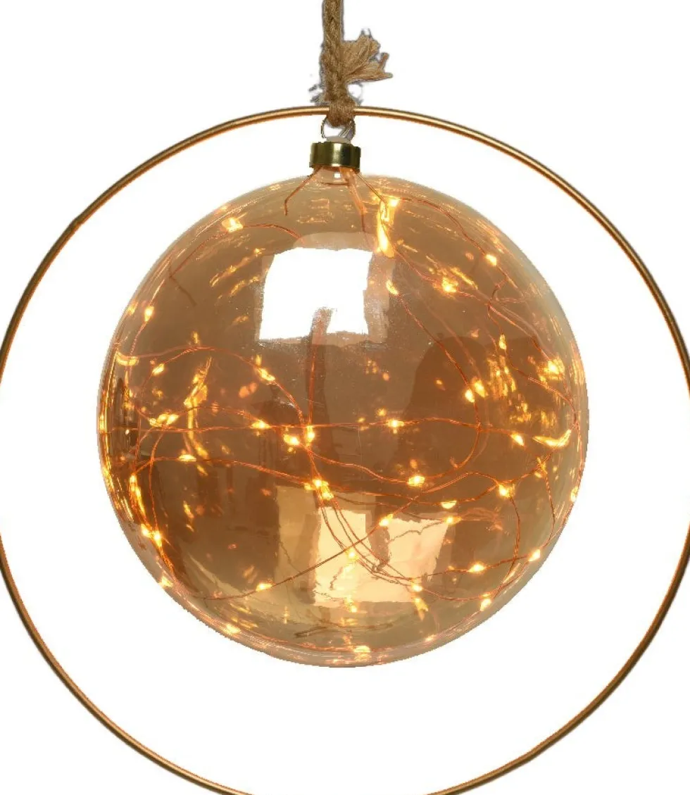 Lumineo kersthanger bal in ring oranje met verlichting 20 x 20 x 5 cm