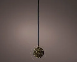 Lumineo kersthanger bal in ring zwart met verlichting 6,5 x 26 x 26 cm