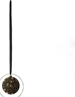 Lumineo kersthanger bal in ring zwart met verlichting 6,5 x 26 x 26 cm