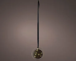 Lumineo kersthanger bal in ring zwart met verlichting 5,5 x 20 x 20 cm
