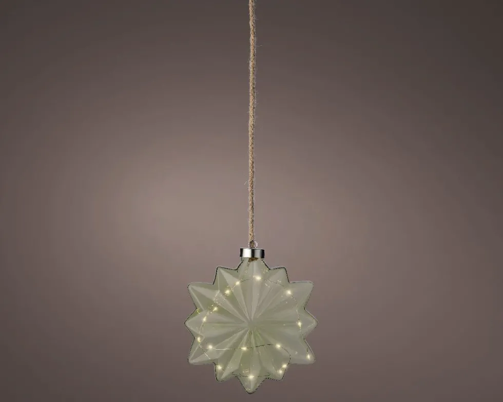 Lumineo kersthanger bloem groen met verlichting 8 x 19 x 19 cm