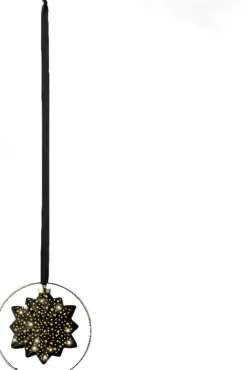 Lumineo kersthanger bloem zwart met verlichting 8 x 26 x 26 cm
