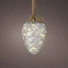 Lumineo kersthanger dennenappel aan touw zilver met verlichting 15 x 15 x 21 cm
