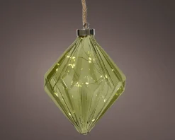 Lumineo kersthanger diamant zilver groen D 16 H 20 cm