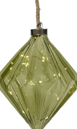 Lumineo kersthanger diamant zilver groen D 16 H 20 cm