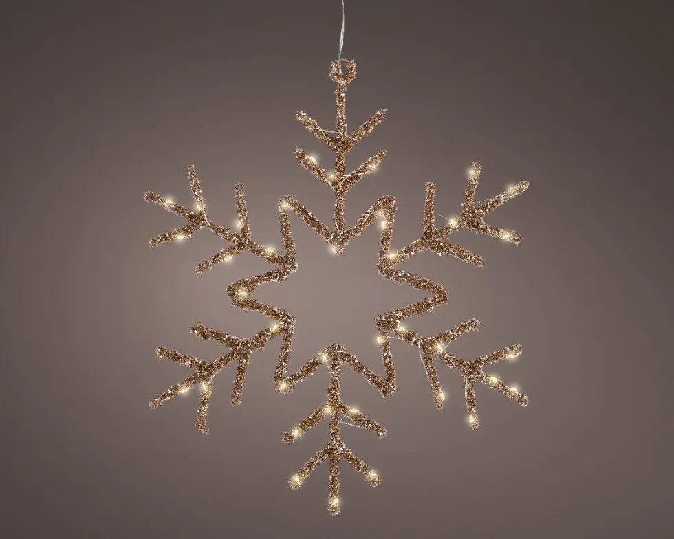 Lumineo kersthanger sneeuwvlok goud met verlichting 38 x 38 x 1 cm