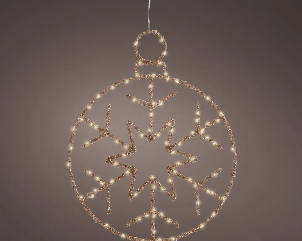 Lumineo kersthanger sneeuwvlok goud met verlichting 38 x 49 x 1 cm