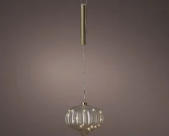 Lumineo kersthanger Sofia ui bruin met verlichting D 20 H 21 cm