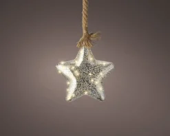 Lumineo kersthanger ster aan touw zilver met verlichting D 20 cm