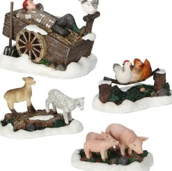 LuVille kerstdorpminiatuur boerderij 8 x 6 x 5,5 cm 4-delig
