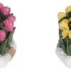 LuVille kerstdorpminiatuur tulpenvelden roze en geel 10 x 4,5 x 2 cm 2 stuks