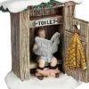 Luville kerstdorpminiatuur wooden outdoor toilet (toiletbezoek) 7 x 6 x 7,5 cm