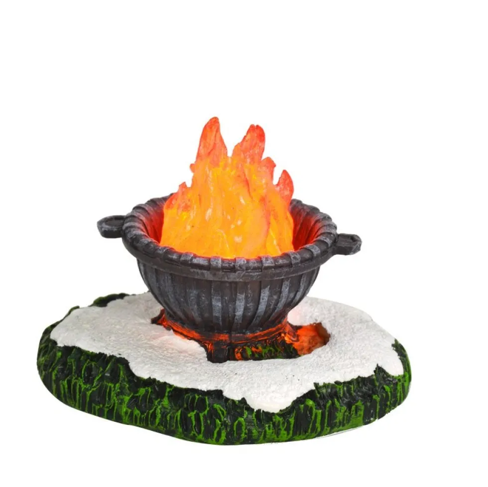 LuVille kerstdorpminiatuur klein vuurtje oranje D 6 H 5 cm