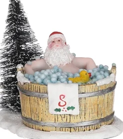 LuVille kerstdorpminiatuur kerstman in bubbelbad 9 x 6,5 x 6,5 cm