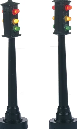 LuVille kerstdorpminiatuur stoplicht 2 stuks H 9 cm