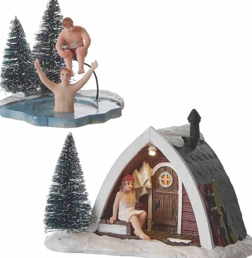 LuVille kerstdorpminiatuur sauna ritueel 15 x 10 x 11 cm 2-delig