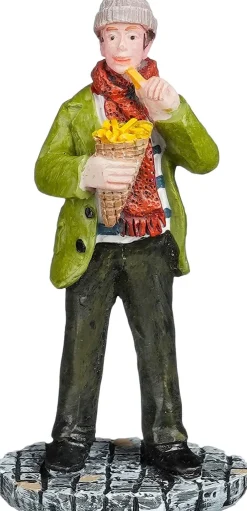 Luville Molendam kerstdorpminiatuur market visitor eat fries (patat eten) 3,5 x 2,5 x 7 cm