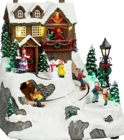 Luville Specials kerstdorp ski scenery (skiën rond huisje) 24 x 23,5 x 24,5 cm