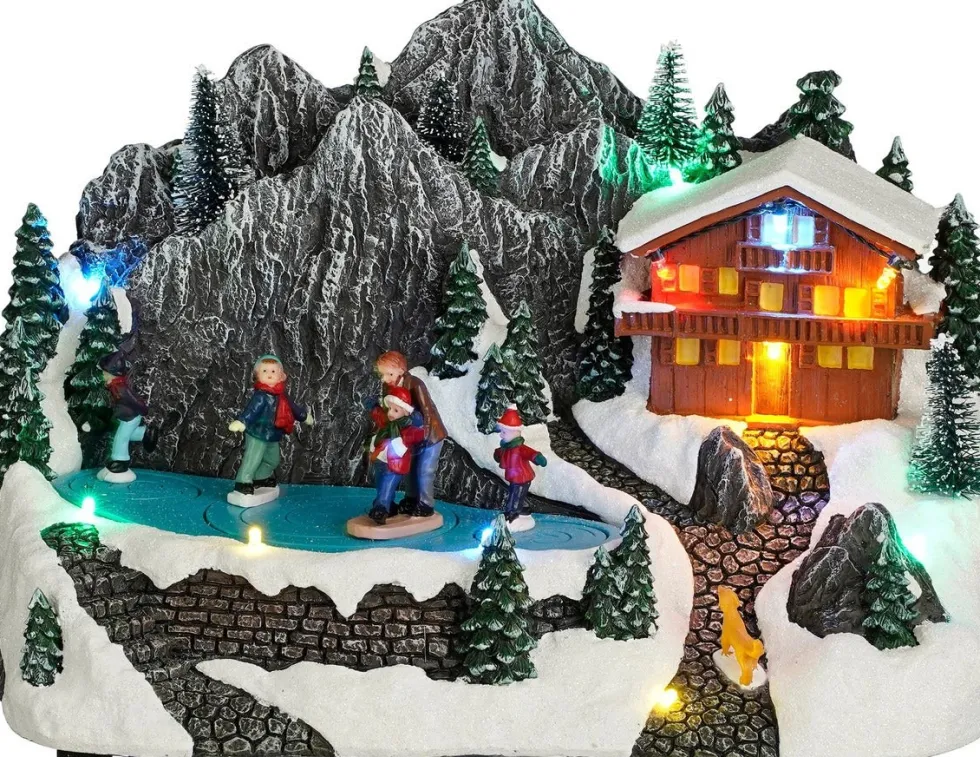 Luville Specials kerstdorp scenery with skaters (schaatsers bij bergen) 31 x 21 x 19 cm