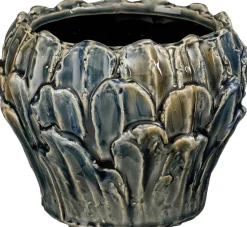 Mica Decorations bloempot Leaf blauw D 15 H 11,5 cm