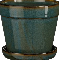 Mica Decorations bloempot met schotel Clint groen D 15 H 13 cm