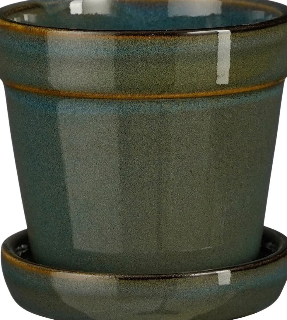 Mica Decorations bloempot met schotel Clint groen D 10,5 H 9 cm