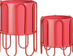 Mica Decorations bloempot op standaard Dione rood / roze D 23 H 25 cm