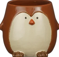 Mica Decorations bloempot Pinguin bruin 14,5 x 13 x 11,5 cm