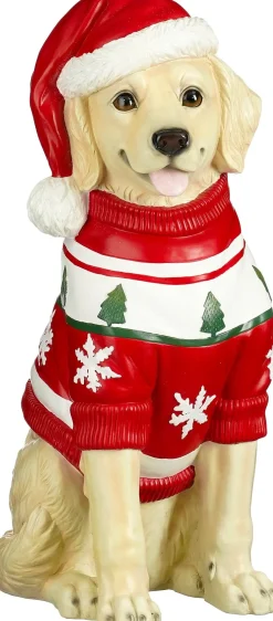 Mica Decorations kerstfiguur golden retriever bruin / rood / wit 23 x 35 x 67 cm