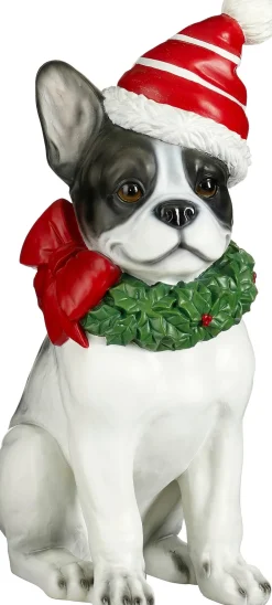 Mica Decorations kerstfiguur franse bulldog wit / zwart 26 x 34 x 66 cm