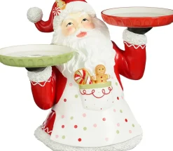 Mica Decorations kerstfiguur kerstman met dienblad rood / wit 54,5 x 33 x 43 cm