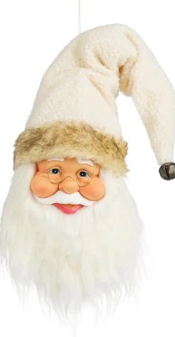 Mica Decorations kersthanger kerstman hoofd crème / wit 20 x 10 x 65 cm