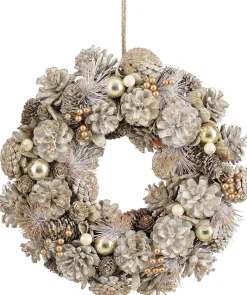 Mica Decorations kerstkrans Hanley wit dennenappels D 34 H 9 cm