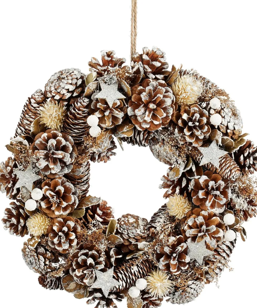 Mica Decorations kerstkrans Declan besneeuwd dennenappels D 34 H 9 cm