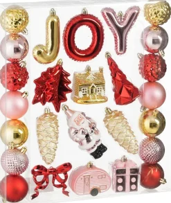Mica Decorations kerst ornament Joy mix rood / zilver / goud D 6 cm 26 stuks