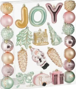 Mica Decorations kerst ornament Joy mix goud / zilver D 6 cm 26 stuks