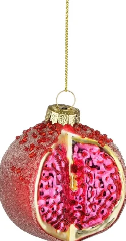Mica Decorations kerst ornament granaatappel rood / roze 6,5 x 6,5 x 7 cm