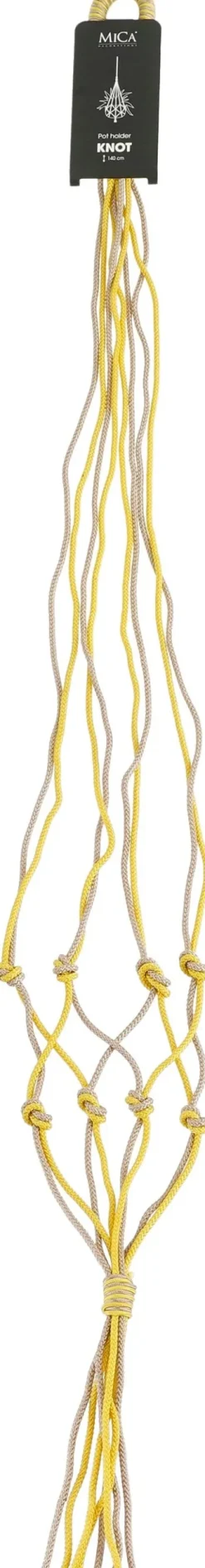 Mica Decorations plantenhanger macramé Knoop bruin / geel H 140 cm
