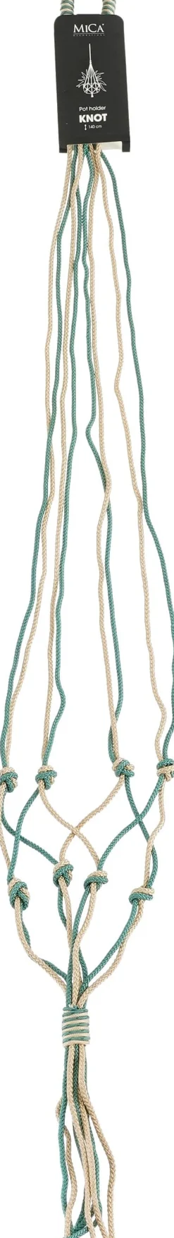 Mica Decorations plantenhanger macramé Knoop groen / beige H 140 cm
